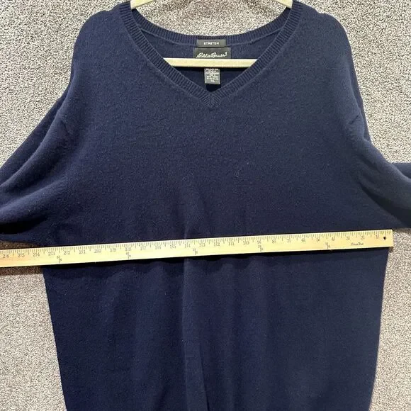 Eddie Bauer Pullover Sweater Men XXL Blue Lamb Wool Long Sleeve V‎ Neck Classic - Picture 7 of 13